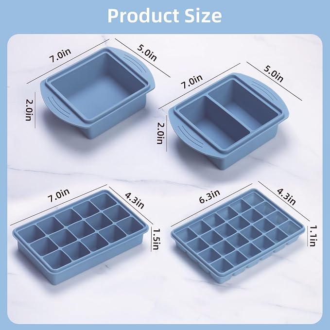 Silicone Freezer Trays with Lid (8-Pack), 1-Cup, 2-Cup, 2-Tbsp & 1-Tbsp Silicone Freezer Molds, Stackable Soup Freezer Meal Prep Containers,Ice Cube Tray for Making Sauce,Yogurt Bites (Blue 8 Pack) - Image 3