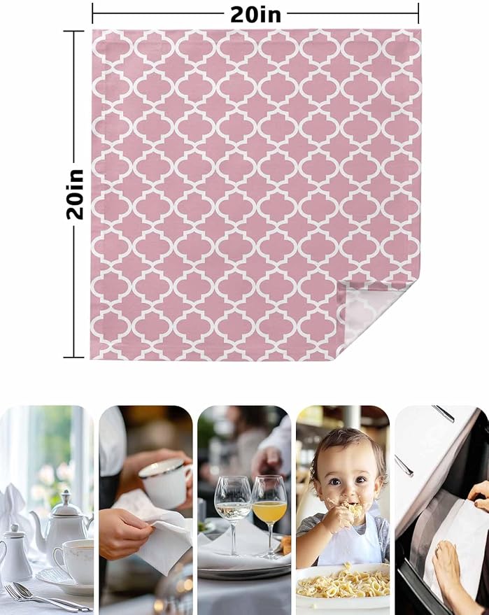 Cloth Napkins Set of 2-20x20 Inches, Pink Moroccon Washable Reusable Table Napkins, Romantic Minimalist Modern Aesthetic Soft & Absortbent Dining Napkin for Party Wedding Hotel Restaurant - Image 5