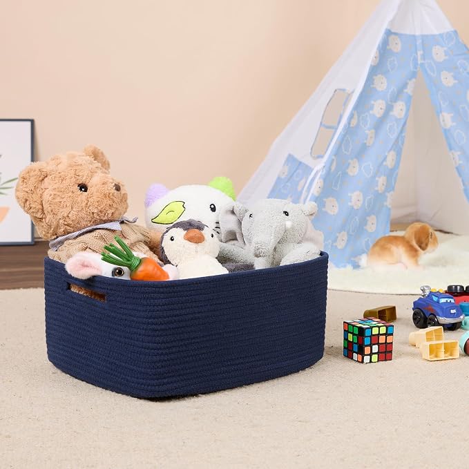 MiniArk Large Storage Baskets for Shelves, 17 x 13 x 7.5” Closet Organizers Bins for Clothes Blanket Towels, Baby Nursery, Toy Baskets Box, Woven Rope Baskets, 3 Packs Navy Blue - Image 5