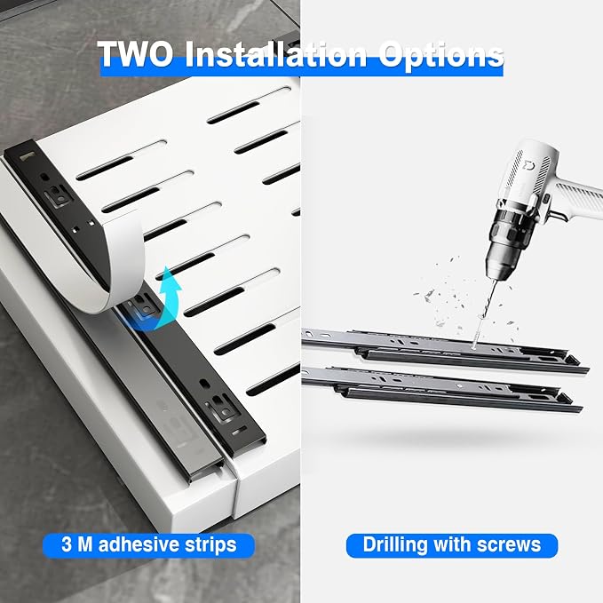 Mustorn 2 Pack Pull Out Cabinet Organizer, Expandable Slide Out Drawers for Kitchen Cabinets Peel and Stick Pullout Drawer Heavy Duty Sliding Shelves for Cupboard, Pantry, Bathroom(16.5" Deep, White) - Image 6