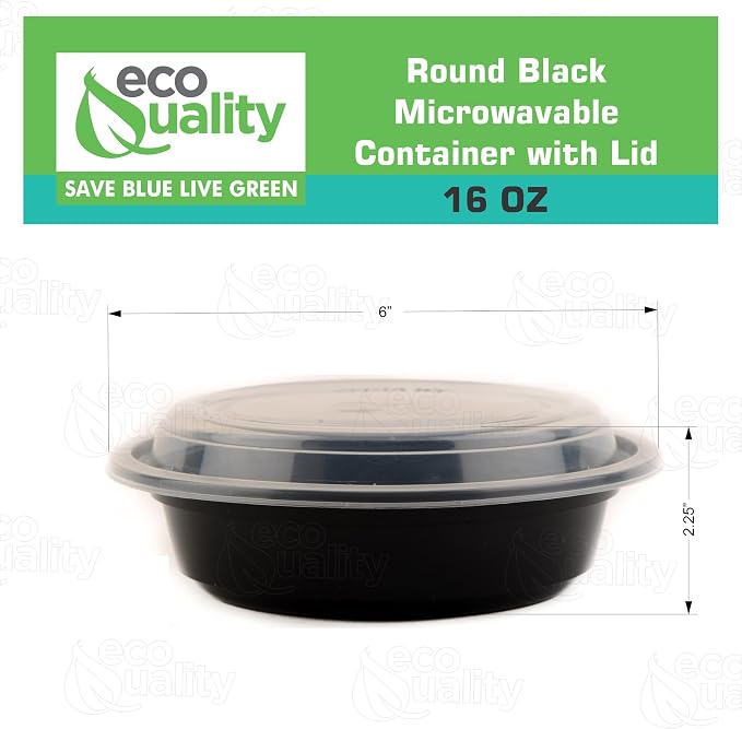 16 oz - 150 Count - Round Microwaveable Plastic Meal Prep Containers with Lids - Food Storage Container - Certified BPA-Free, Stackable, Reusable Microwave, Dishwasher, Freezer Safe,Disposable (Black) - Image 3