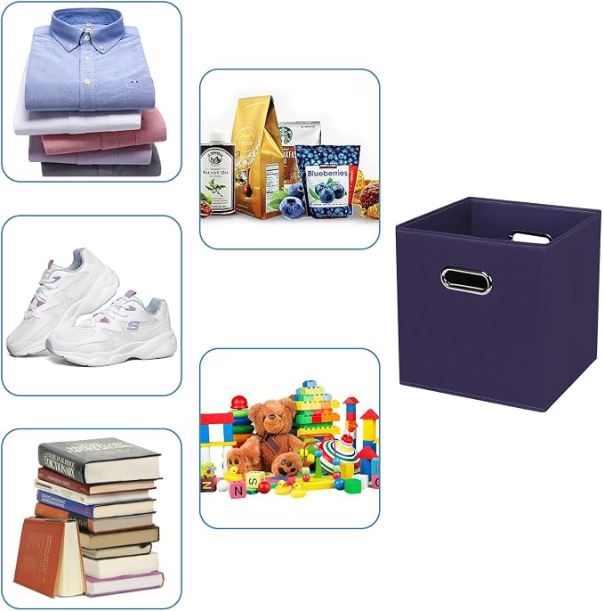 Fabric Cubby Storage Bins,13x13x13 Inches,Cube Organizer Bin Foldable Storage Boxes with Dual Handles Fabric Organizer Box and collapsible Storage basket,Set of 8,Navy Blue - Image 3