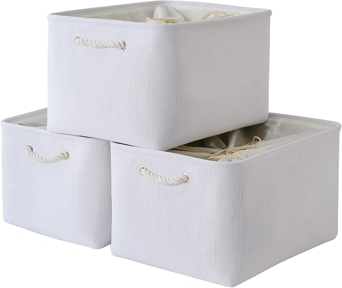Organization and Storage Basket for Shelves - Extra Jumbo 3 Pack 20.5x15.8x13.8 inch Cube Storage Bins for Toy Closet Box Home Organizer Gift (White) by TheWarmHome