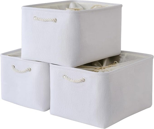 Organization and Storage Basket for Shelves - Extra Jumbo 3 Pack 20.5x15.8x13.8 inch Cube Storage Bins for Toy Closet Box Home Organizer Gift (White) by TheWarmHome