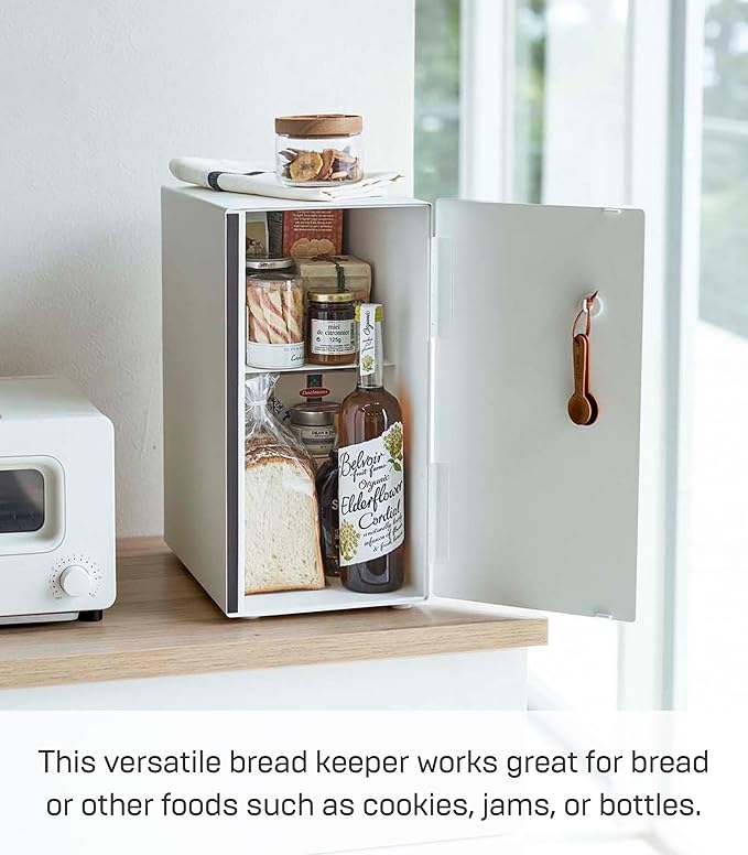 YAMAZAKI Home Tosca Bread Box Keeper Holder Container, Metal Bread Holder Saver, Slim Space Saving Counter Storage - Vertical - Steel + Wood - Image 2