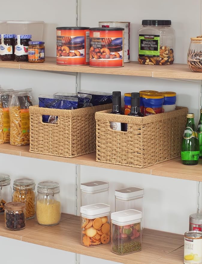 StorageWorks Wicker Storage Baskets for Shelves, Paper Rope Basket, 2-Pack | Rectangular Wicker Storage Baskets, Wicker Basket with Handles, Pantry Organizer and Storage, Woven Baskets,13"L x 8¼"W x 7"H - Image 6