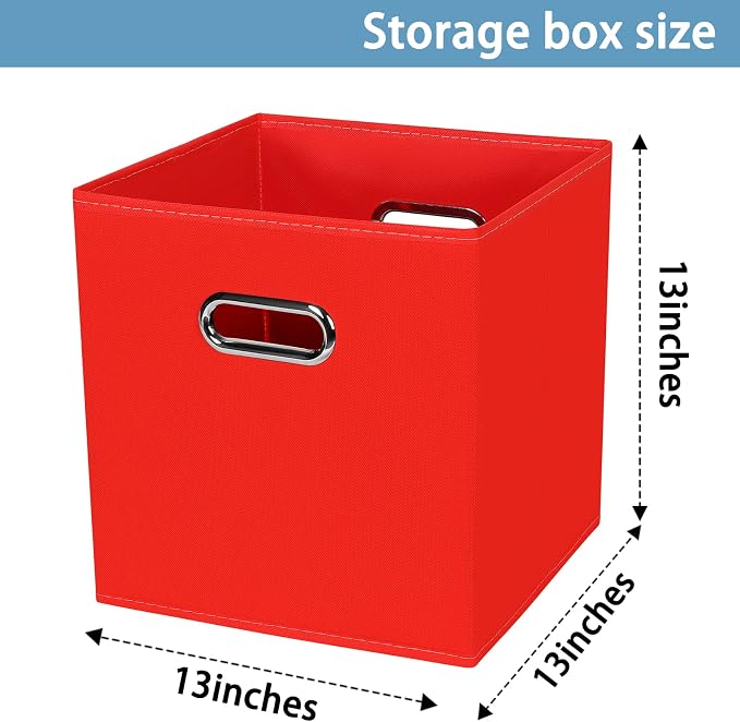 Fabric Cubby Storage Bins,13x13x13 Inches,Cube Organizer Bin Foldable Storage Boxes with Dual Handles Fabric Organizer Box and collapsible Storage basket,Set of 8,Red - Image 2