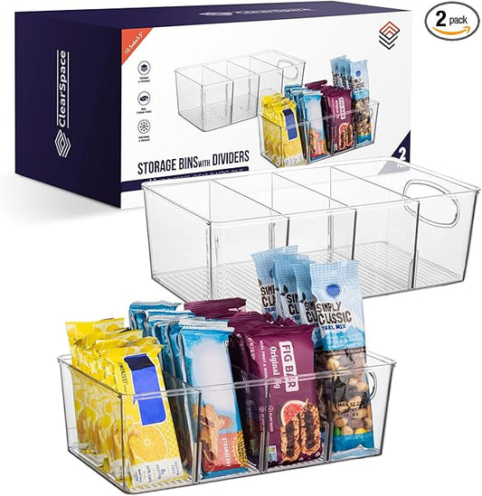 ClearSpace Plastic Pantry Organization and Storage Bins with Removable Dividers – Perfect Kitchen Organization or Kitchen Storage – Refrigerator Organizer Bins, Cabinet Organizers (2 Pack) by ClearSpace