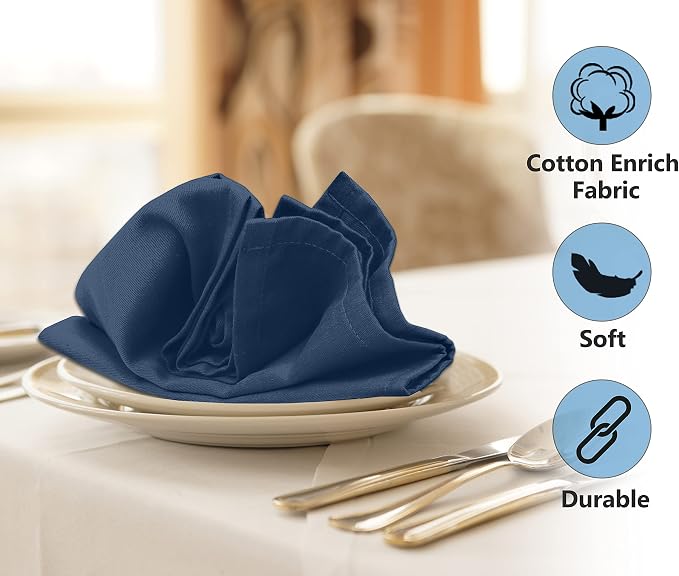 Ruvanti Cloth Napkins Set of 6, 18x18 Inches Napkins Cloth Washable, Soft, Durable, Absorbent, Cotton Blend. Table Dinner Napkins Cloth for Hotel, Lunch, Restaurant, Wedding Parties - Ocean Blue - Image 2