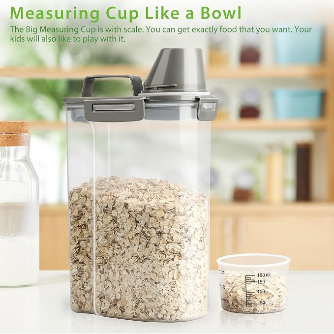 Viretec Rice Airtight Storage Container, 3 to 5Lbs Cereal Dry Food Flour Bin, Pet Dog Cat Food Dispenser with Measuring Cup, BPA Free Clear Plastic Kitchen and Pantry Organization Bin for Sugar - Image 5