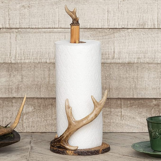 Towel Holder - Vintage Rustic Kitchen Décor - 15.5" x 6.5" 6.5" Dia.x15.5 H | Wood. RUSTIC KITCHEN CHARM: Add an authentic touch to your kitchen with this paper towel holder, featuring faux antler by BLACKFORESTDECOR