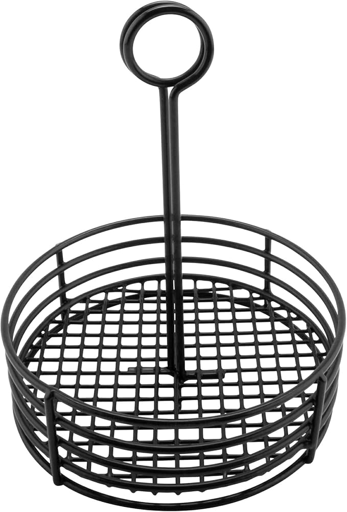 G.E.T. 4-31855 Black Round Stainless Steel Condiment Caddy Iron Polyethylene Coated Table Caddies Collection, 7.5" | Easy transport, Restaurant service, Great for Condiments, Flatware and Table Service by Unknown