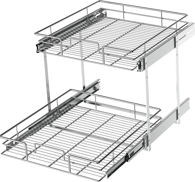 LOVMOR 2 Tier Individual Pull Out Cabinet Organizer 19½" W x 21½" D, Slide Out Kitchen Cabinet Storage Sliding Shelves by LOVMOR