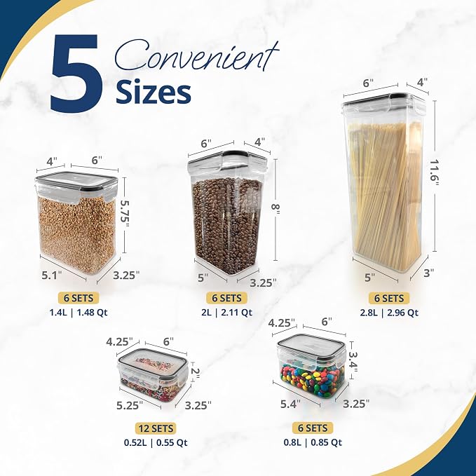 Reli. Pantry Organizers and Storage (36 Sets) Food Containers with Lids | Clear | Airtight plastic storage containers, Kitchen organizers, Food storage canister sets with lids, BPA free, Multi-size - Image 3