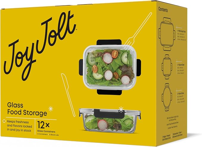JoyJolt 24pc Borosilicate Glass Storage Containers with Lids | 12 Airtight/Freezer Safe Food Storage Containers for Pantry and Kitchen | Meal Prep Container for Lunch | Glass Tupperware Set - Image 2