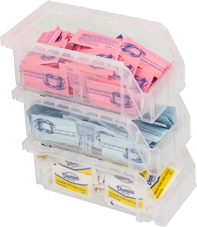 Small Stackable Plastic Storage Bins, 12-Pack, Clear | Open-Front Stackable Bins For Garage, Pantry, Closet & Office, 7"L X 4"W X 3"H, Nests When Empty, Durable Plastic, - Image 5