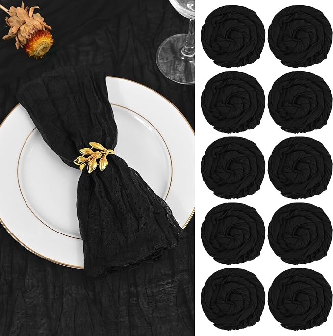 fani 100 Pack Gauze Cheesecloth Napkins, 20 x 20 in, Black | Wrinkled Table Napkins, Soft Cotton, Rustic Decorative, Weddings, Party, Dinner Table, Everyday Use by fani
