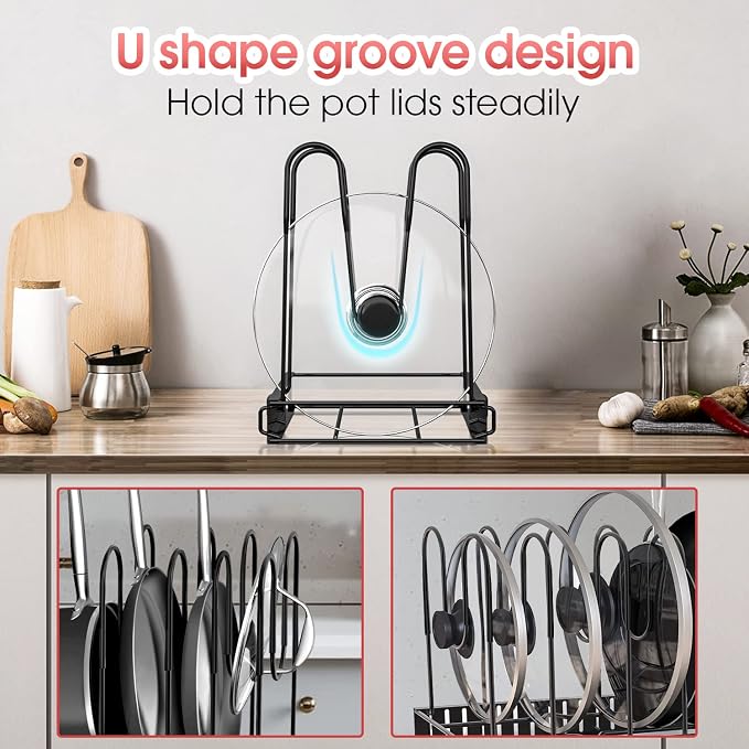 G-TING Pot Rack Organizers, 8 Tiers Pots and Pans Organizer for Kitchen Organization & Storage, Adjustable Pot Lid Holders & Pan Rack, Lid Organizer for Pots and Pans with 3 DIY Methods - Image 5