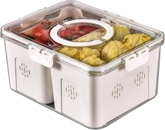 Fruit Storage Containers for Fridge with Lids, Handle and 2 Removable Colanders, Portable Refrigerator Fruit Organizer Bins, BPA-Free Fresh Produce Saver & Food Box for Food, Vegetable, Egg Storage by Unknown