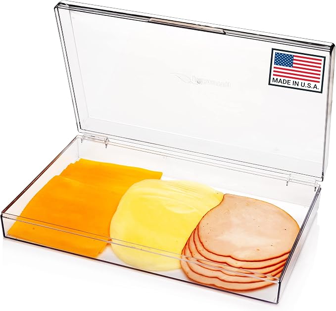 Pikanty Large Deli Meat Container for Refrigerator — Holds 3 Packs of Bacon, Cold Cuts, Sliced Cheese, Ham, Turkey or Salami, Airtight Hinged Lid, Dishwasher and Freezer Safe, Made in USA by Pikanty