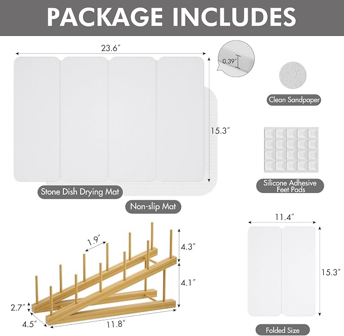 2-in-1 Stone Dish Drying Mat and Bamboo Dish Rack Combo, 24x16 Inch Super Absorbent Fast Dry Diatomaceous Earth Dish Drying Mat, Foldable Space Saver for Kitchen Counter Bathroom Apartment - Image 9
