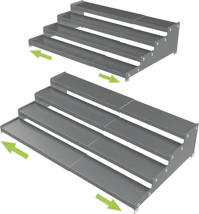Jojocross Expandable 4-Tier Step Spice Rack Organizer for Kitchen Cabinet Modern Design and Non Skid Space Saving Storage Shelf for Countertop Cabinets Pantry(2Packs/Gun-Grey) by JOJOCROSSHIGHQUALITYLIFE