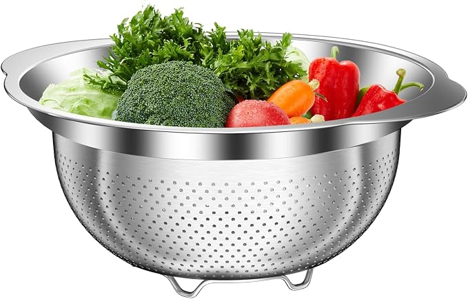 Stainless Steel Colander for Kitchen, 5 Quarts Stainless Steel Strainer, Pasta Strainer for Spaghetti Fruits Vegetables Cooking Food, Large Capacity with Handle Kitchen Food Strainer Basket - 1 Pack by STOCKPOT