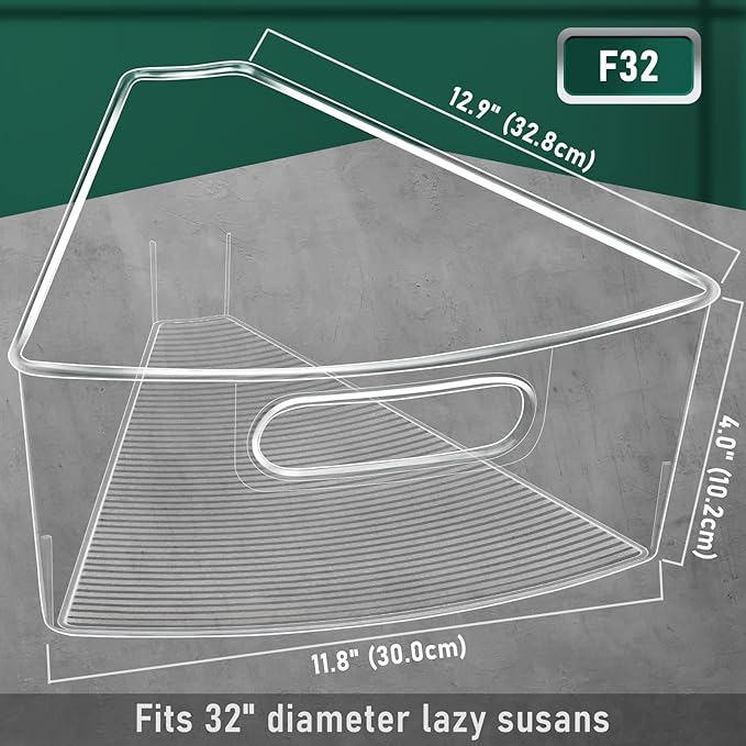 Lazy Susan Cabinet Organizer Bins for 26"/ 28"/ 32" Diameter | Corner Organizer, Plastic Cabinet Storage Bin, 1/8 Wedge - Food Safe, BPA Free, with Non-Slip Pads (for 32" Diameter, 6 Pack) - Image 4