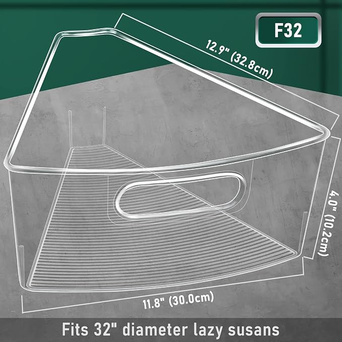 Lazy Susan Cabinet Organizer Bins for 26"/ 28"/ 32" Diameter | Corner Organizer, Plastic Cabinet Storage Bin, 1/8 Wedge - Food Safe, BPA Free, with Non-Slip Pads (for 32" Diameter, 8 Pack) - Image 4