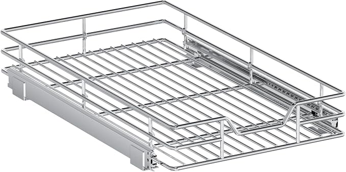 Pull Out Cabinet Organizer, 13.5" W x 21.5" D, Heavy Duty Chrome Slide Out Shelf for Base Cabinets, Sliding Wire Basket Drawer for Pantry Items, Bowls, Containers & Cleaning Supplies - Image 9