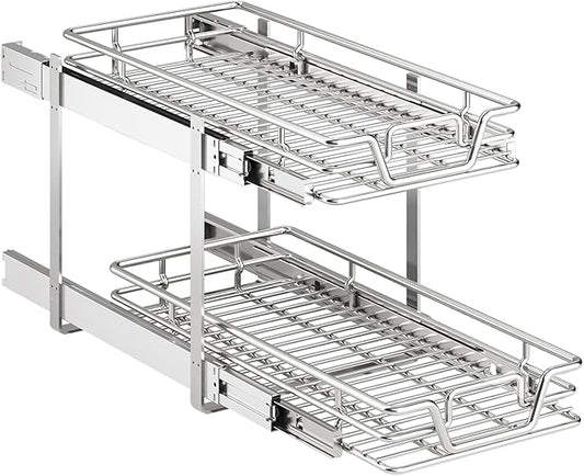 2-Tier Kitchen Cabinet,Pull Out Cabinet Organizer,Shelf and Drawer Organizer Slide Out Pantry Storaqe Basket in Multiple Sizes (12" W x21 D) by Unknown
