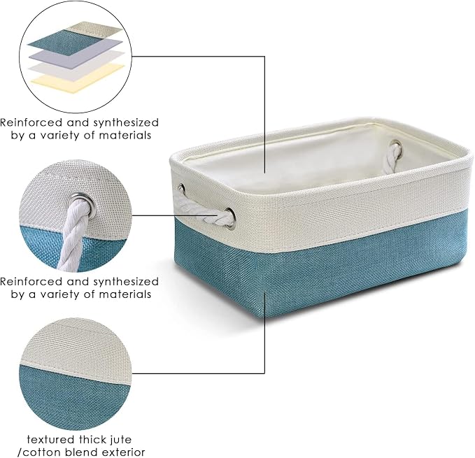 Fabric Storage Bin with Handles,Storage Basket for Home Storage and Organization, Shelf Basket with Cover for Living Room Bedroom Decor Closet（White & Green,Small ,11.8L×7.9W×5.2H - Image 8