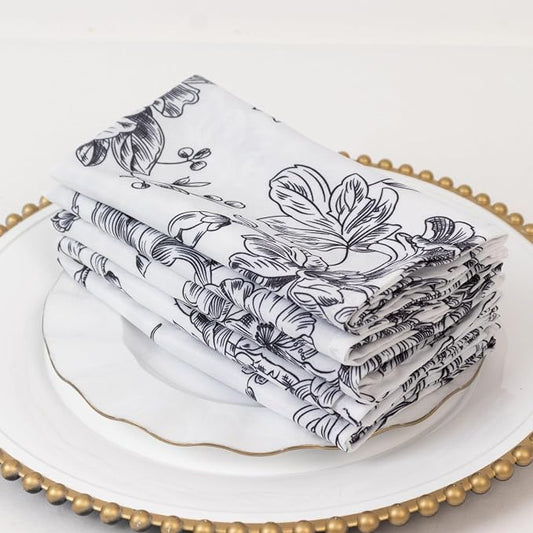 Efavormart Premium 5-Pack French Toile Cloth Napkins – 17"x17" Black and White Reusable Polyester Table Napkins in Floral Design for Events & Dining by efavormart