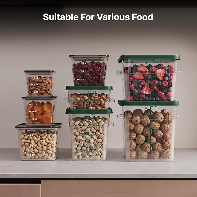 8 Pack Food Storage Containers with Lids；BPA-Free Cereal, Rice, Flour, Pasta & Snack Container, Stackable & Durable,Kitchen Pantry Organizer （0.95qt+1.5qt+2.2qt+3.2qt+4 * 2qt） - Image 6
