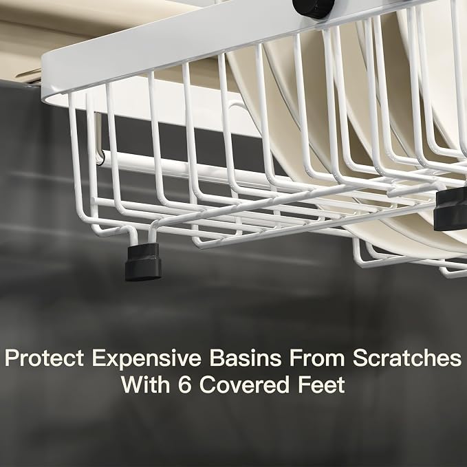 White Dish Drying Rack Over The Sink with Utensil Holder | Expandable Stainless Steel Dish Drainer for Small Kitchen, Apartment, RV, Counter Space Saving, Perfect Fit, Rustproof - Image 7