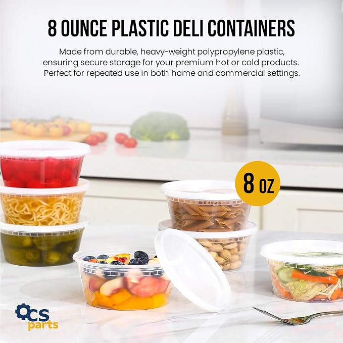 OCS Parts 48-Pack Round 8 Ounce Plastic Deli Containers with Lids | Stackable, Microwavable, Freezer and Dishwasher Safe BPA Free Food Prep and Storage Containers - Image 6