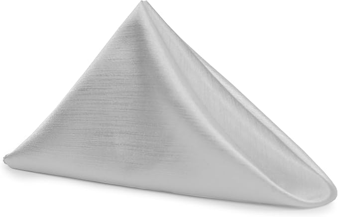 17x17-Inch Shantung Satin Cloth Napkins, Silver, Set of 24 | Bulk Case of 2 Dozen, Square, 100% Polyester Fabric, Reversible, Faux Dupioni Silk Reverse Side, Machine Washable by UltimateTextile