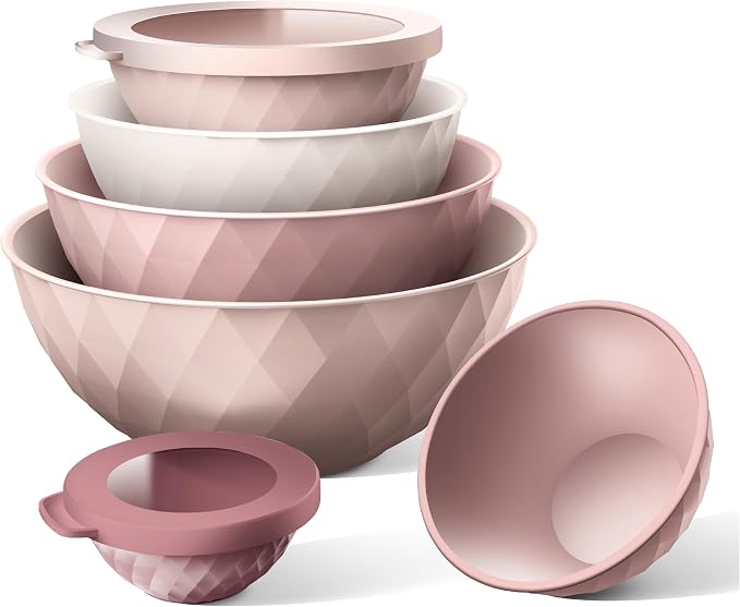 COOK WITH COLOR Mixing Bowls with Lids - 12 Piece Plastic Nesting Bowls Set includes 6 Prep Bowls and 6 Lids, Microwave Safe Mixing Bowl Set, Pink Diamond - Image 6