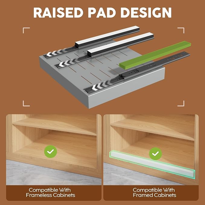 Seinloes 4Pack Expandable Pull Out Cabinet Organizer 21" Deep with Raising Pad for Framed Cabinets,Slide Out Drawers with 4pcs Divider Racks,Roll Out Shelves,Adjustable Width 12.05"-20.4" Silver - Image 2