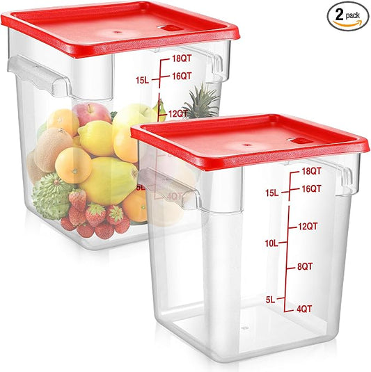 2 Pcs Square Food Storage Container Polycarbonate Clear Food Container with Lid Commercial Rice Storage with Graduations for Commercial Kitchen(18 Qt,Red) by Suclain