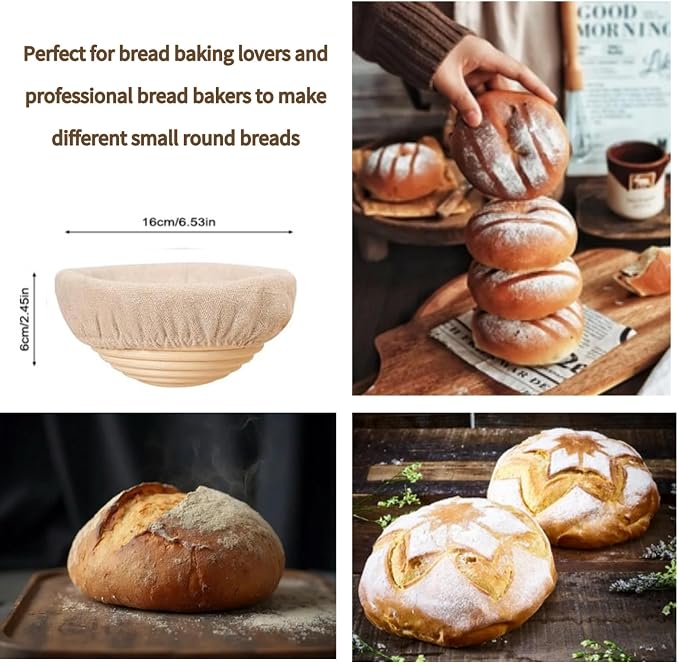 6 Pcs 6 Inch Round Banneton Bread Proofing Basket with Liner Small Banneton Bread Proofing Basket Bread Rising Bowl for Sourdough Bread Baking Making - Image 7