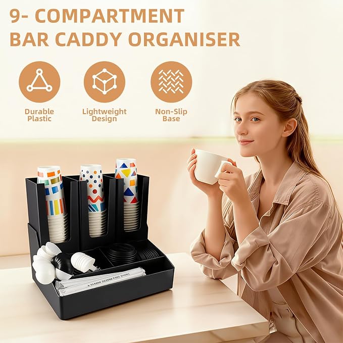 Commercial Cup and Lid Holder with Straw Organizer,Disposable Coffee Cup Condiment Dispenser for Countertop Org, Coffee Bar, Beverage Cup, Kitchen, Breakroom (Combination Cup Holder) - Image 3