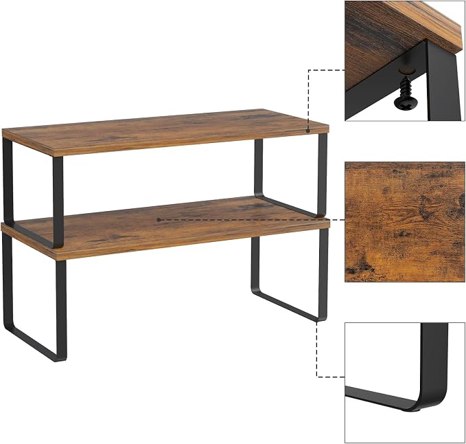 NEX Cabinet Organizer Shelf, Kitchen Counter Shelves Set of 4 | Stackable & Expandable Spice Rack, Space-Saving Pantry Organizers Bathroom Countertop Storage, Black and Rustic Brown - Image 5
