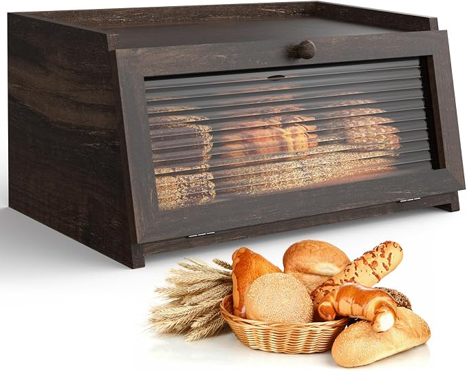 LOHASOK Bread Box for Kitchen Countertop | Large, Farmhouse Bread Container Holder Storage, Acrylic translucent window by Lohasok