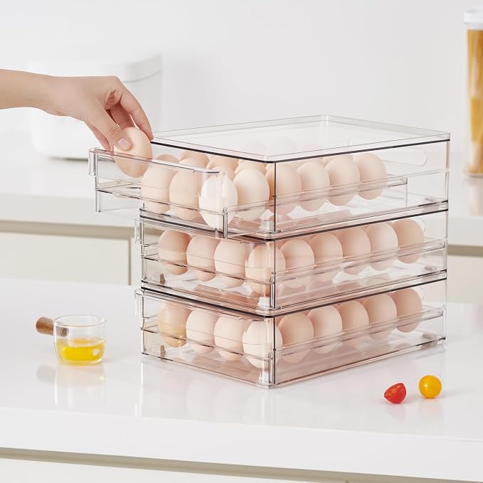 24 Capacity Egg Holder for Refrigerator Organizer Bins, BPA Free Egg Storage Container with Non-Slip Pads, Space-Saving Egg Tray for Fridge Drawer - Image 6