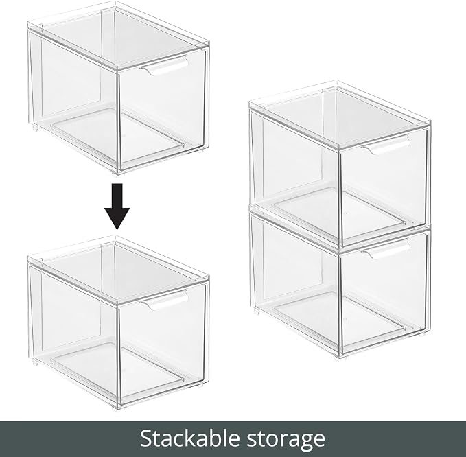 mDesign Plastic Closet Organizer Bin w/Pull Out Drawer - Slim Stackable Storage for Closet - Organization for Accessories, Bags, Totes, Small Linens, and More - Lumiere Collection - 2 Pack - Clear - Image 5