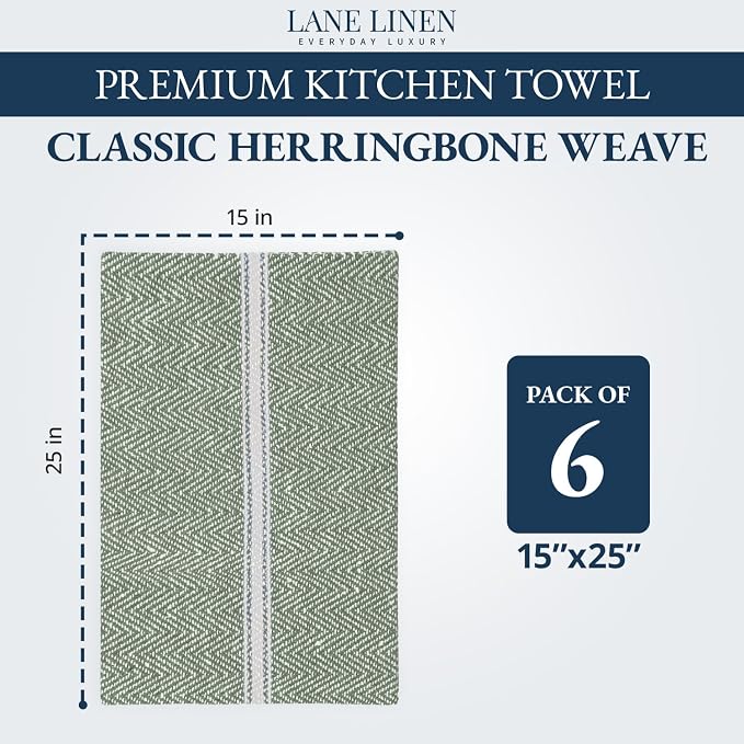 LANE LINEN Kitchen Towels Set - 100% Pure Cotton Dish Towels for Kitchen, Super Absorbent Kitchen Hand Towel, Tea Towels, Soft & Durable Dish Cloths, Pack of 6 – 14”x25”, Olive - Image 2