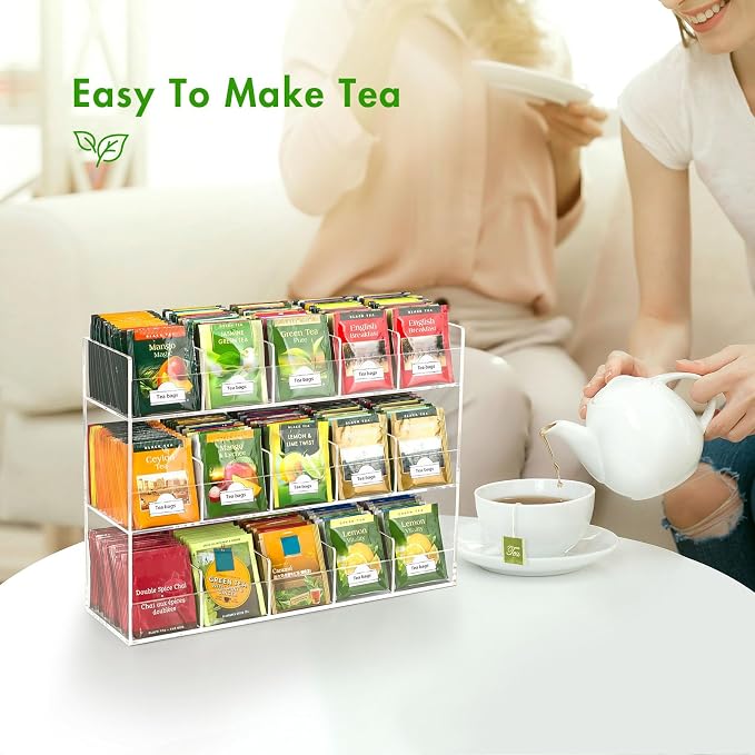 BEYGORM Acrylic Tea Bag Organizer for 270 Tea Packets | No Assembly Required Display Holder for Countertop, Vertical Tea Bag Caddy for Cabinet, Tea bar Accessories, Teabags Storage - Image 5