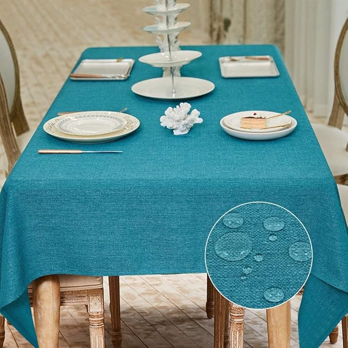 BALCONY & FALCON Rectangle Table Cloth Waterproof Lake Blue 95"x55" | Rectangular Washable Wrinkle Resistant Table Cloth Linen Fabric Tablecloths for Dining Party Kitchen Wedding and Outdoor Use by BALCONYFALCON