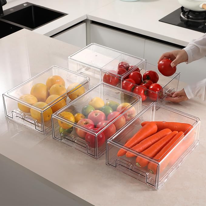 Taiuloo 2 Pack Stackable Refrigerator Organizer Bins with Pull-Out Drawer, Clear BPA-Free Food Storage Containers for Fridge Freezer, Kitchen Pantry Cabinet & Bathroom Vanity Organization - Image 7